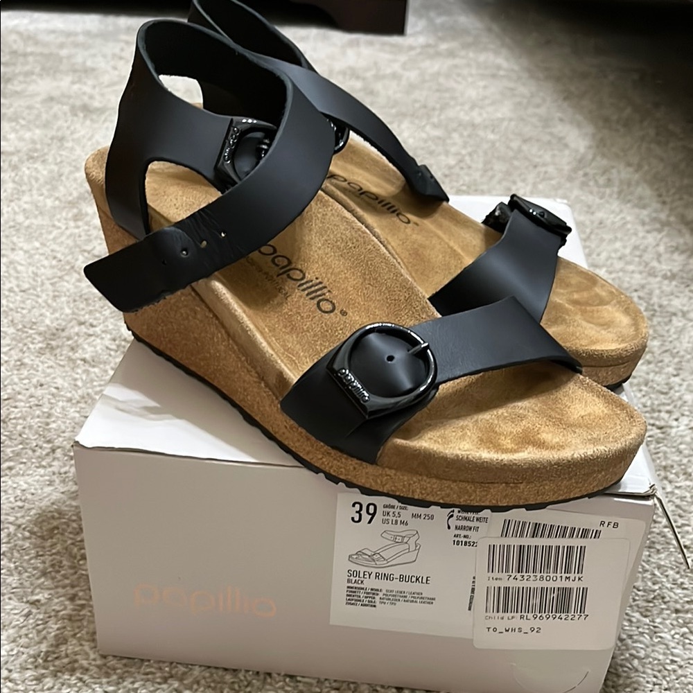 Papillio Black Soley Ring-Buckle Women's Sandals